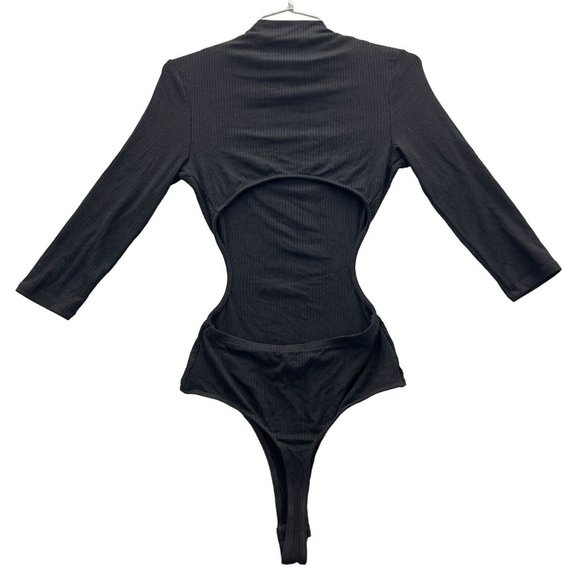 ASTR THE LABEL Black Ribbed Knit Somerset Mock Neck Cutout Bodysuit Small - 0016 - Picture 3 of 10